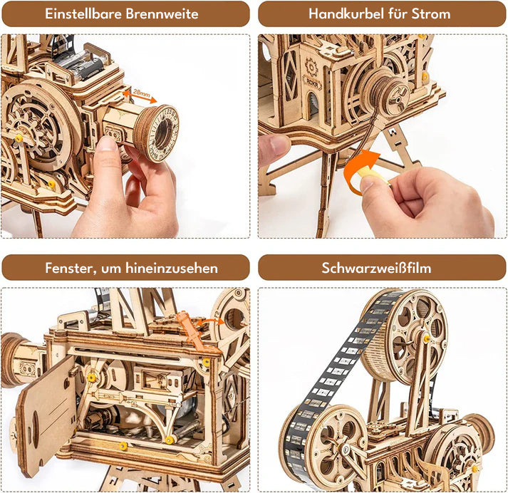 Puzzlekunst - ROKR 3D Puzzle Vitascope Mechanisches Bauset Filmprojektor