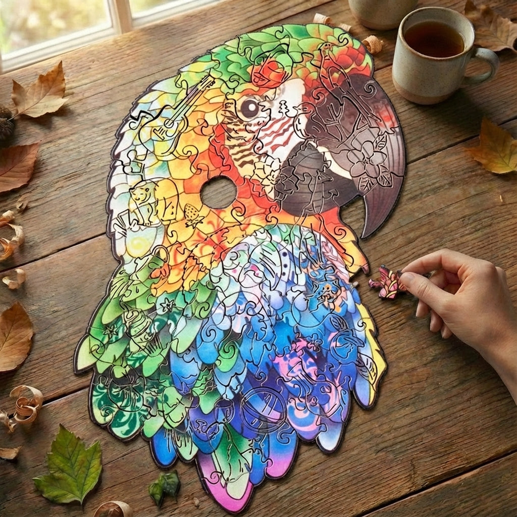 Puzzlekunst - Der Farbenfrohe Papagei